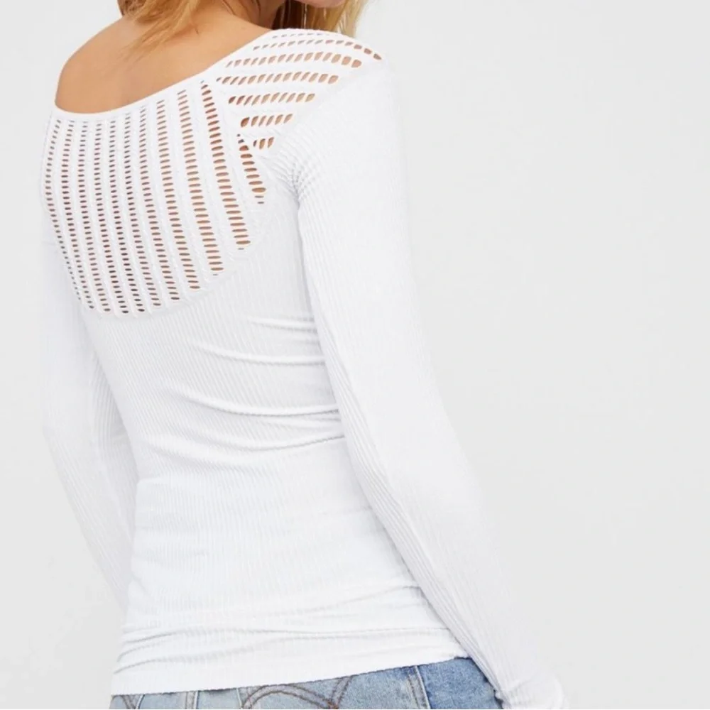 FREE PEOPLE Laser Cut Out Ribbed Long Sleeve Top Shirt